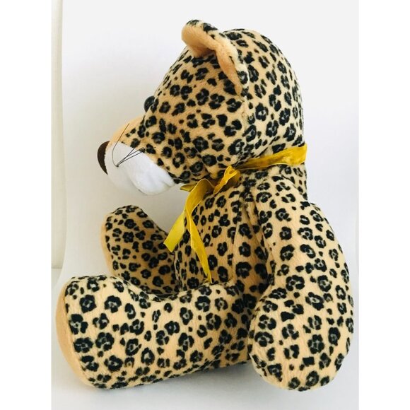 KellyToy Leopard Cheetah Stuffed Animal Plush Soft Toy Wildcat 13" Gold Ribbon - Picture 3 of 8
